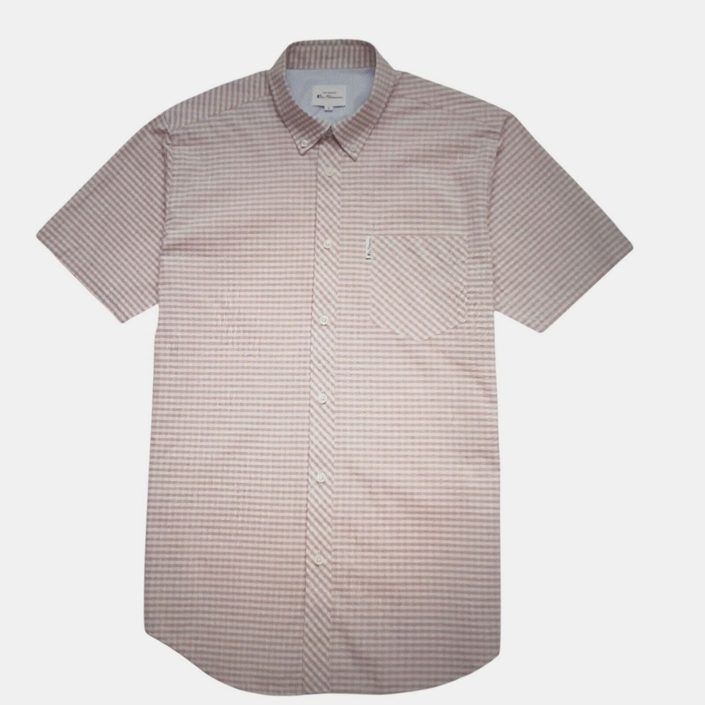 Ben Sherman Signature Gingham Check Button‎ Shirt Raspberry Size S Short Sleeve